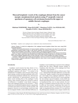 Mucosal Lymphatic Vessels of the Esophagus Distant From