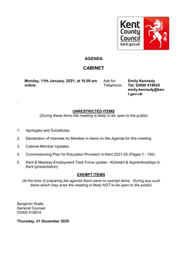 (Public Pack)Agenda Document for Cabinet, 11/01/2021 10:00