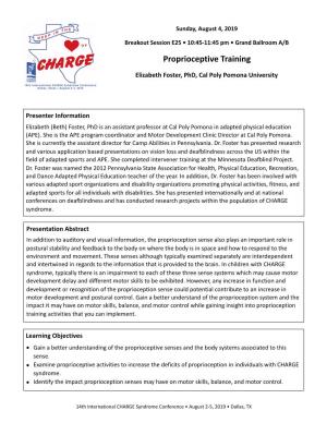 E25 Proprioceptive Training Elizabeth Foster