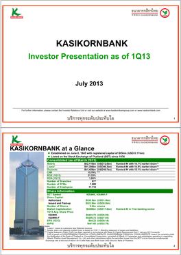 Investor Presentation As of 1Q13