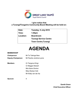 Agenda of Turangi/Tongariro Community Board Meeting