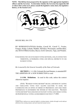 HOUSE BILL 08-1378 by REPRESENTATIVE(S) Kefalas, Carroll M., Carroll T., Fischer, Frangas, Hodge, Labuda, Madden, Mcgihon, Weiss