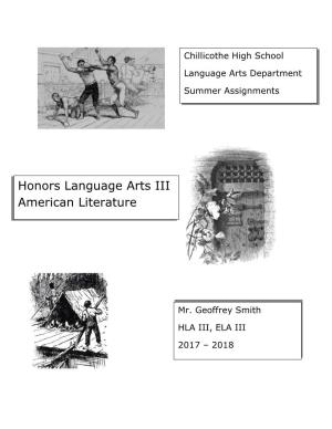 Honors Language Arts III American Literature
