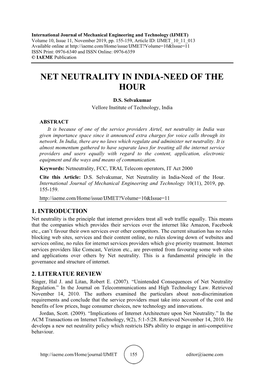 Net Neutrality in India-Need of the Hour