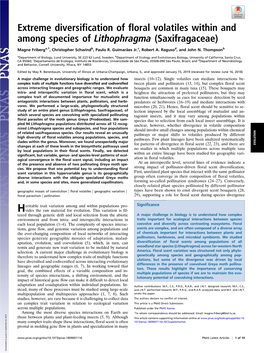 Extreme Diversification of Floral Volatiles Within and Among Species of Lithophragma (Saxifragaceae)