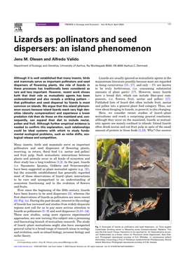 Lizards As Pollinators and Seed Dispersers: an Island Phenomenon