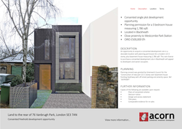 Land to the Rear of 76 Vanbrugh Park, London SE3 7AN Consented Freehold Development Opportunity View More Information