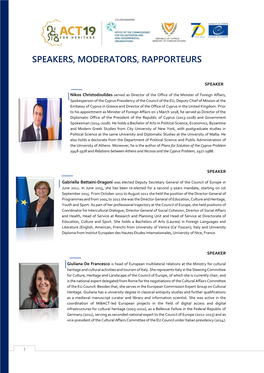 Speakers, Moderators, Rapporteurs