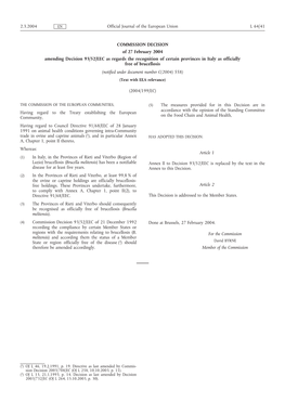 COMMISSION DECISION of 27 February 2004 Amending Decision