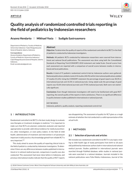 Quality Analysis of Randomized Controlled Trials Reporting in the Field of Pediatrics by Indonesian Researchers