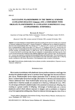 Facultative Planktotrophy in the Tropical Echinoid