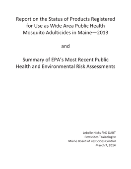 Report on the Status of Products Registered for Use As Wide Area