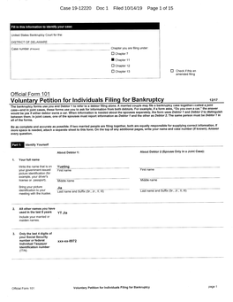 Voluntary Petition for Individuals Filing for Bankruptcy 12/17 Joint the Bankruptcy Forms Use You and Debtor 1 to Refer to a Debtor Filing Alone