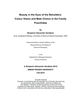 Colour Vision and Mate Choice in the Family Poeciliidae