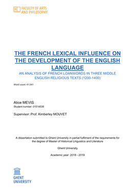 The French Lexical Influence on the Development of the English Language an Analysis of French Loanwords in Three Middle English Religious Texts (1200-1400)