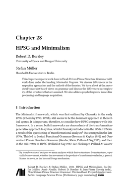 Chapter 28 HPSG and Minimalism Robert D