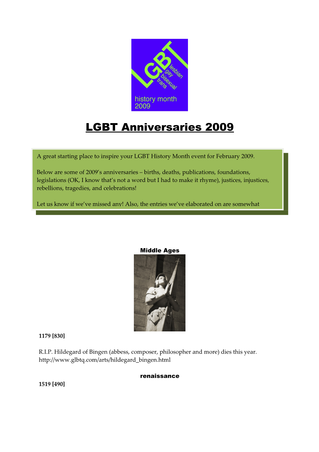 LGBT Anniversaries 2009