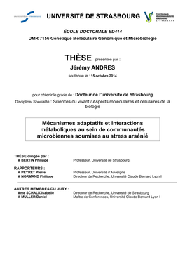 Mécanismes Adaptatifs Et Interactions Métaboliques Au Sein De Communautés Microbiennes Soumises Au Stress Arsénié