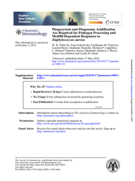 Staphylococcus Aureus Myd88-Dependent Responses To