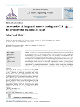 An Overview of Integrated Remote Sensing and GIS for Groundwater Mapping in Egypt