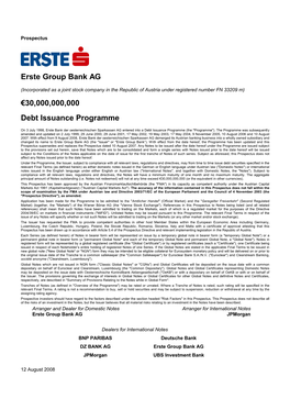 Erste Group Bank AG €30,000,000,000 Debt Issuance