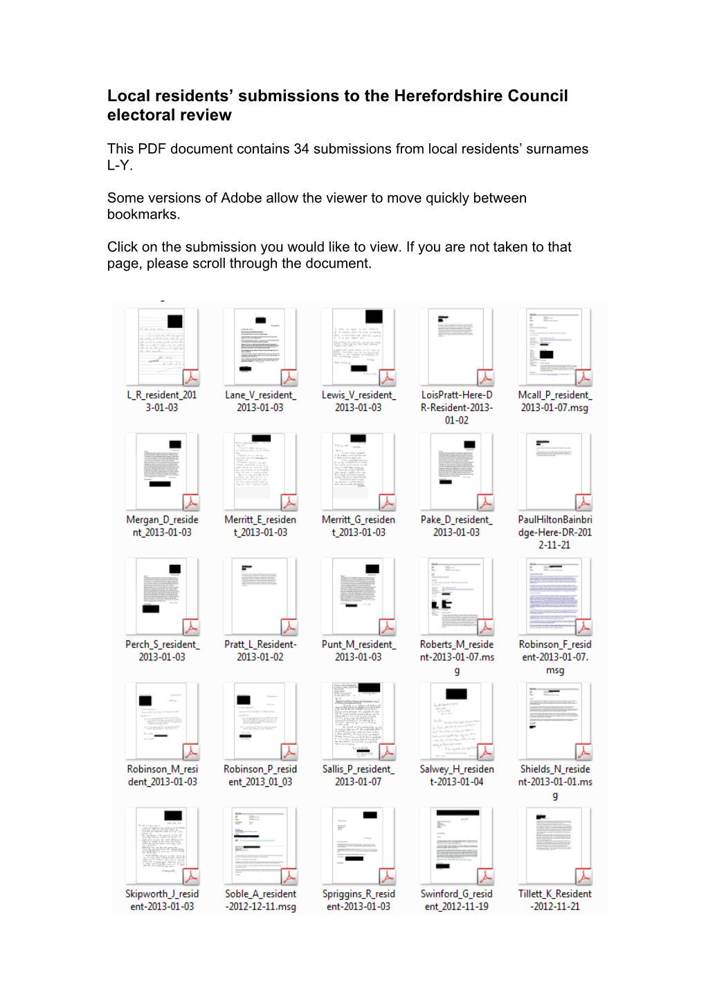 Local Residents' Submissions to the Herefordshire Council Electoral