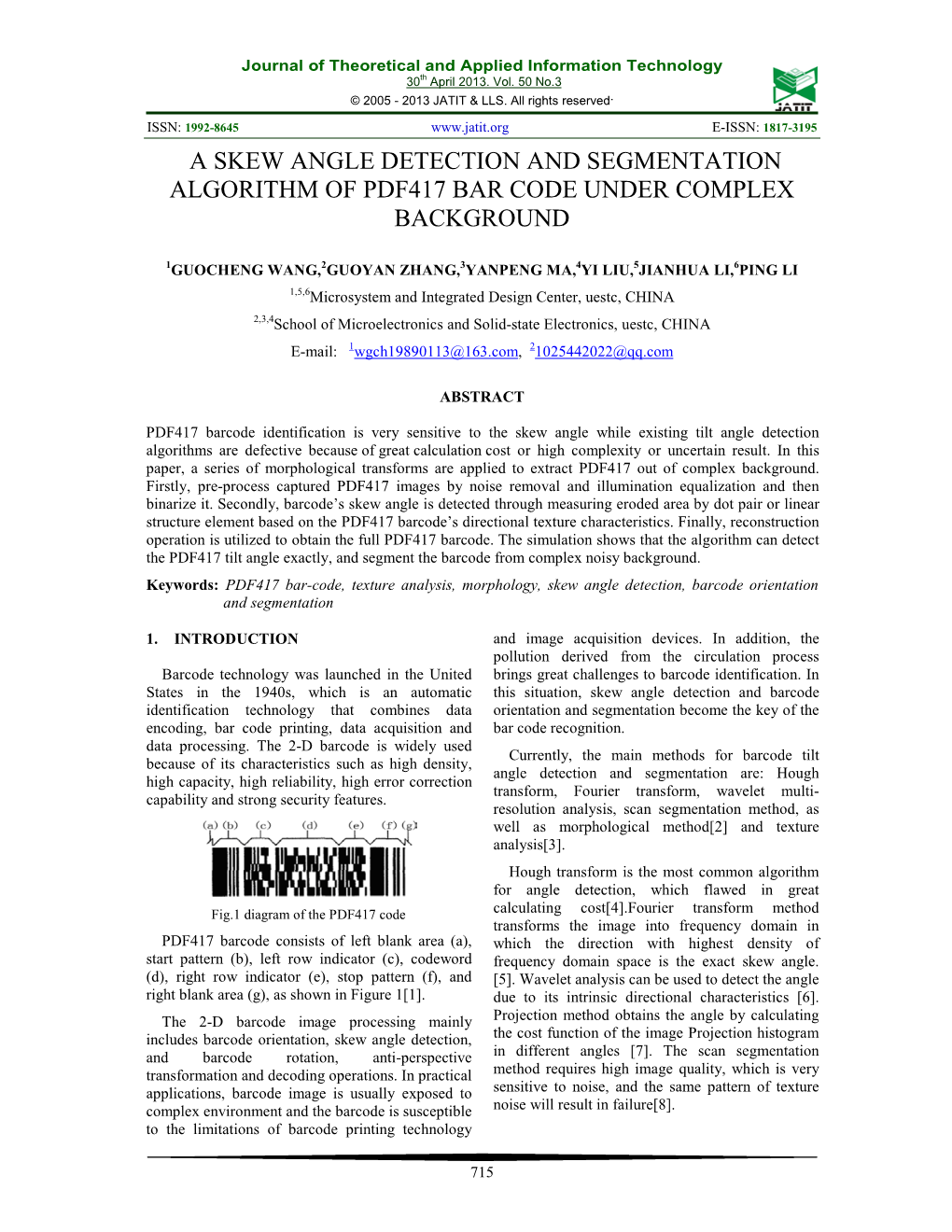 A Skew Angle Detection and Segmentation Algorithm of Pdf417 Bar Code Under Complex Background