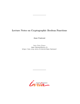 Lecture Notes on Cryptographic Boolean Functions