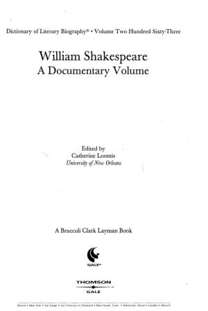 William Shakespeare a Documentary Volume