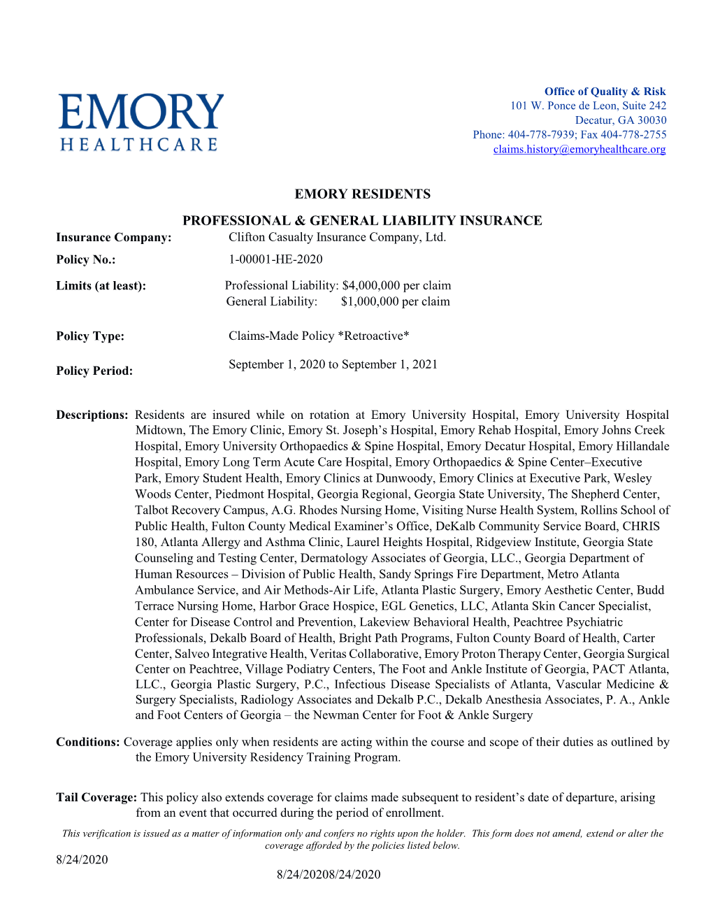 Emory Residents Professional & General
