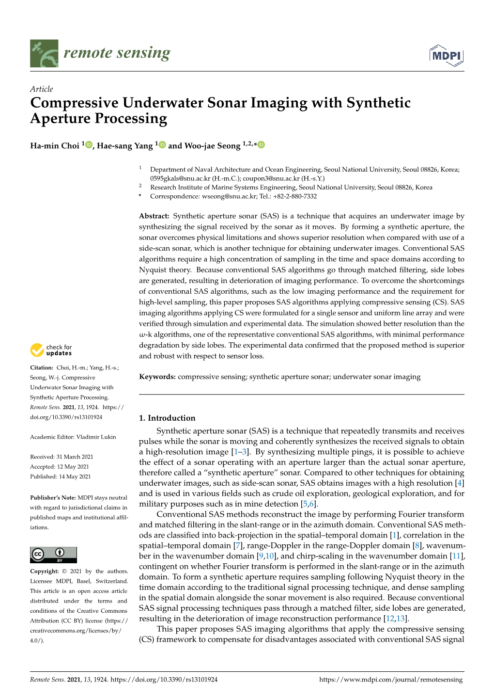 Compressive Underwater Sonar Imaging with Synthetic Aperture Processing