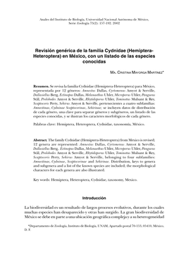 Hemiptera- Heteroptera) En México, Con Un Listado De Las Especies Conocidas