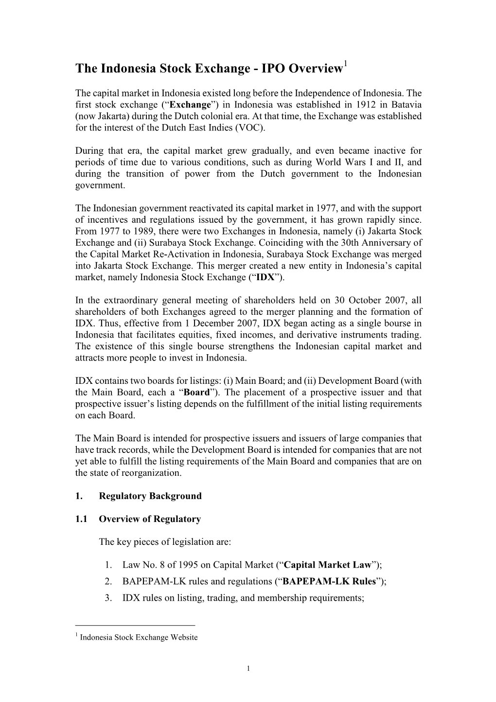 The Indonesia Stock Exchange - IPO Overview 1