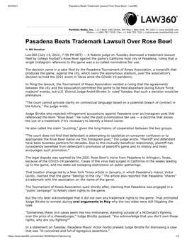 Pasadena Beats Trademark Lawsuit Over Rose Bowl - Law360