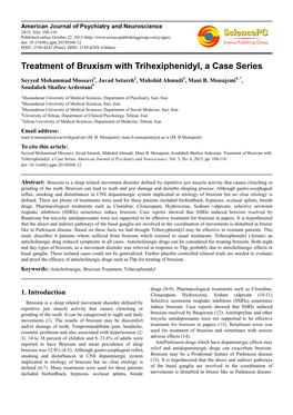 Treatment of Bruxism with Trihexiphenidyl, a Case Series