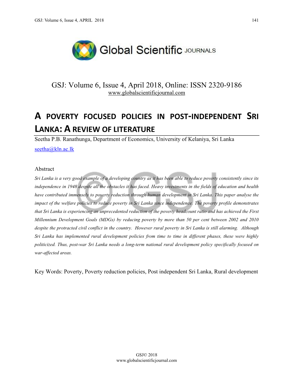 A Poverty Focused Policies in Post -Independent Sri Lanka