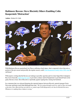 Baltimore Ravens: Steve Bisciotti, Others Enabling Colin Kaepernick ‘Distraction’