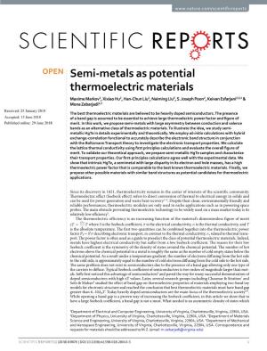 Semi-Metals As Potential Thermoelectric Materials Maxime Markov1, Xixiao Hu2, Han-Chun Liu1, Naiming Liu3, S