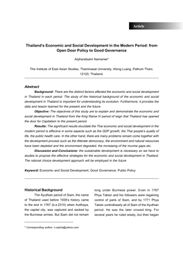 Thailand's Economic and Social Development in The