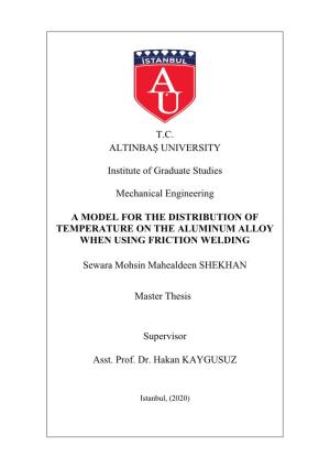 T.C. ALTINBAŞ UNIVERSITY Institute of Graduate Studies Mechanical