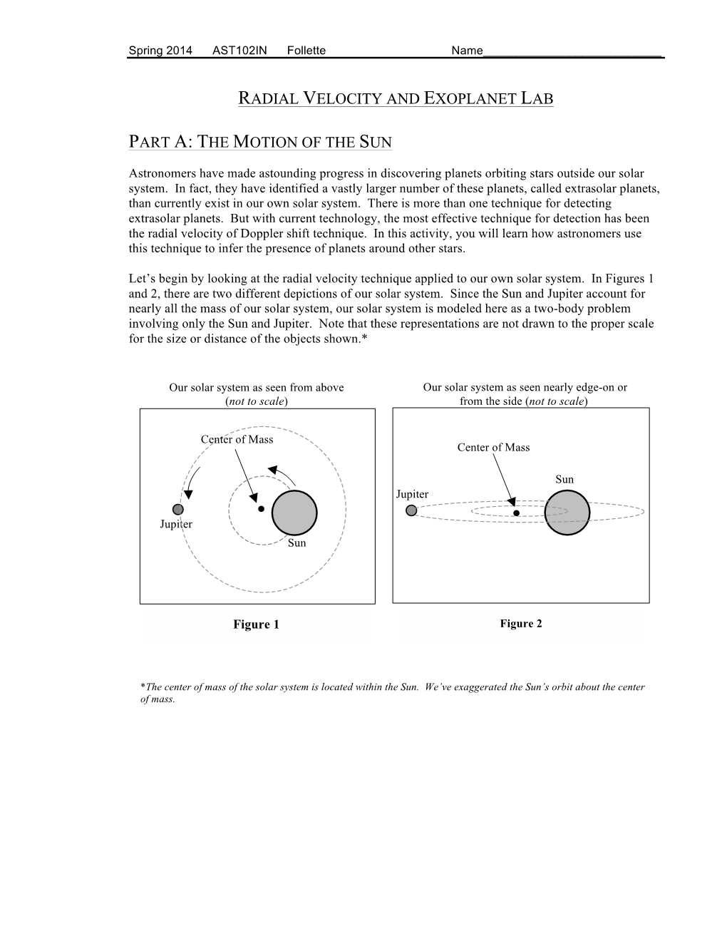 Radial Velocity and Exoplanet Lab Part A: the Motion of The