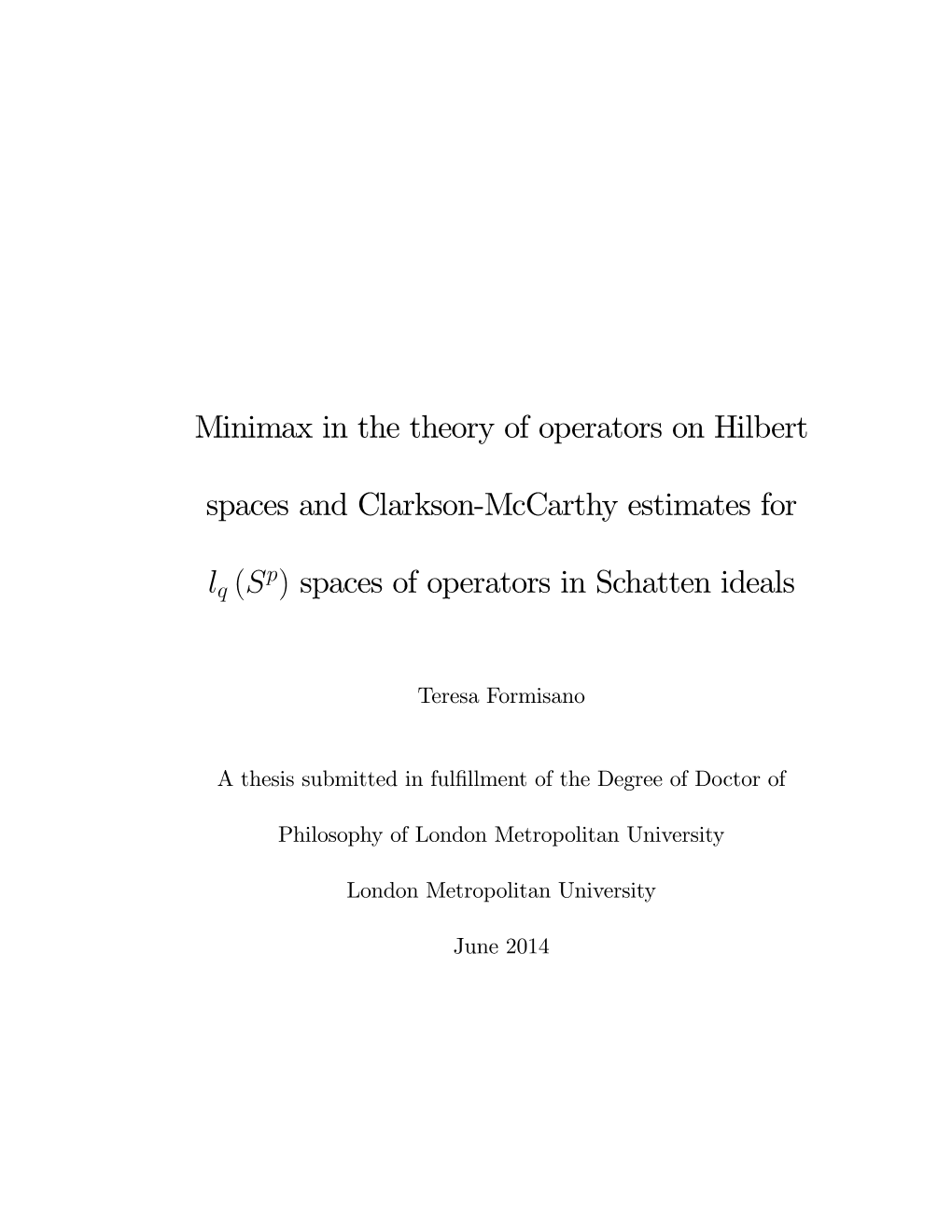 Minimax in the Theory of Operators on Hilbert Spaces and Clarkson