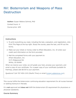 Bioterrorism and Weapons of Mass Destruction