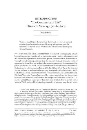 Introduction “Te Commerce of Life”: Elizabeth Montagu (1718–1800)