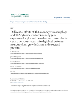 Differential Effects of Th1, Monocyte/Macrophage and Th2