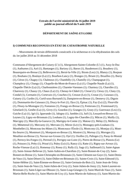 Extraits De L'arrêté Ministériel Du 16 Juillet 2019 Publié Au Journal Officiel Du 9 Août 2019 DÉPARTEMENT DE SAÔNE-ET-L