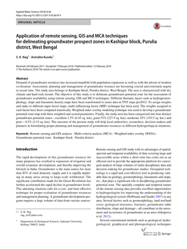 Application of Remote Sensing, GIS and MCA Techniques for Delineating Groundwater Prospect Zones in Kashipur Block, Purulia District, West Bengal