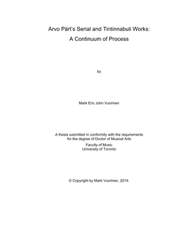 Arvo Pärt's Serial and Tintinnabuli Works: a Continuum of Process