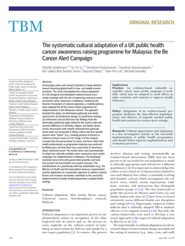 The Systematic Cultural Adaptation of a UK Public Health Cancer Awareness Raising Programme for Malaysia: the Be Cancer Alert Campaign