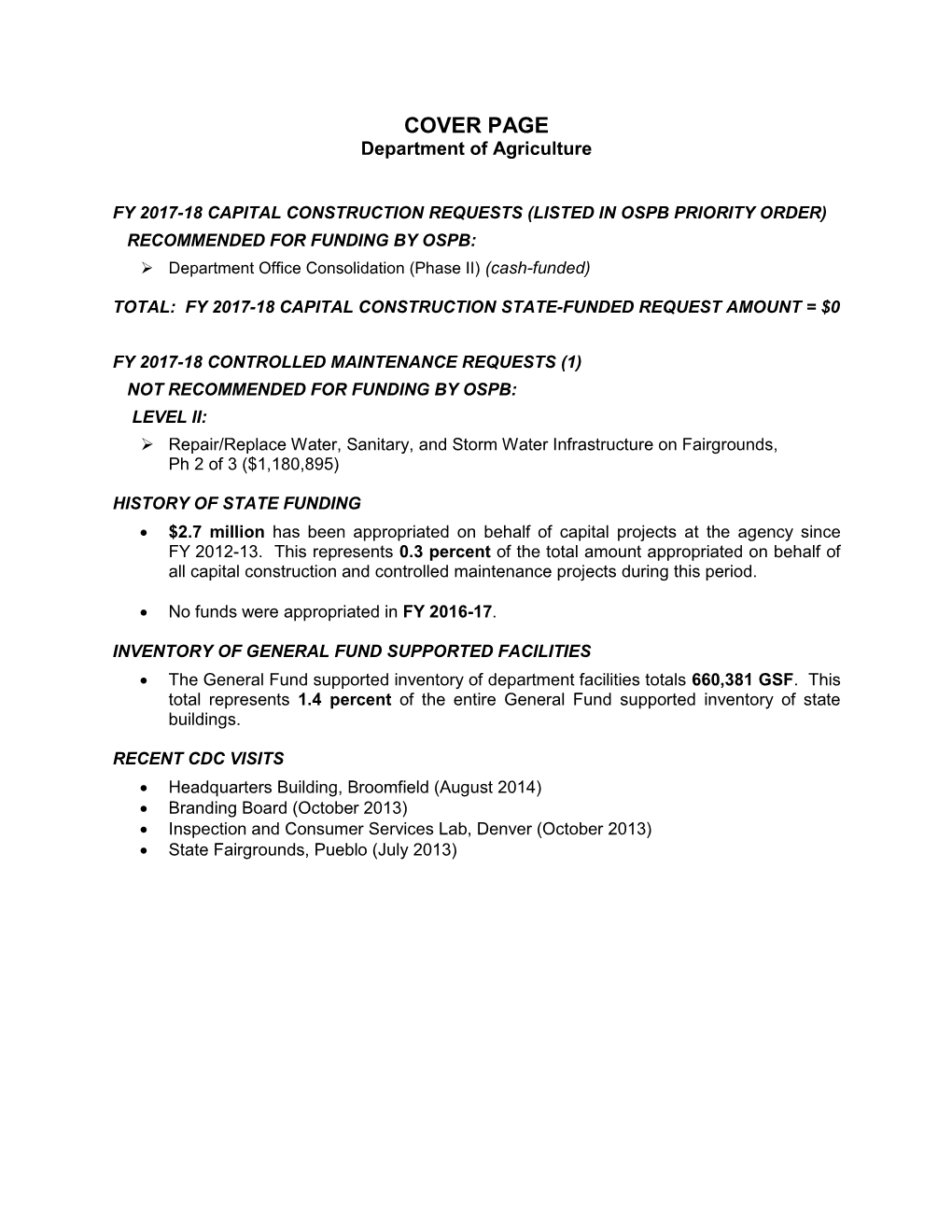 FY 2017-18 Capital Budget Requests